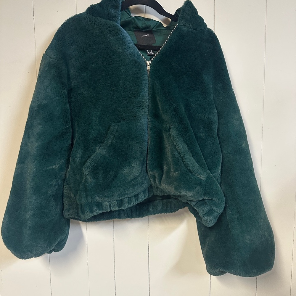 Forever 21 Emerald Faux Fur Jacket